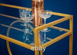 Gold Drinks Storage Trolley Kitchen Cart Bar Alcohol Rectangular