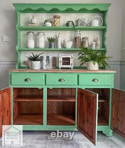 Green Solid Pine Vintage Style Country Farmhouse Kitchen Dresser