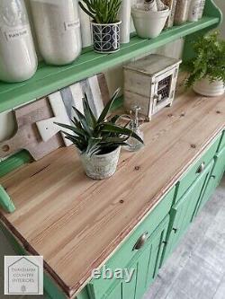 Green Solid Pine Vintage Style Country Farmhouse Kitchen Dresser