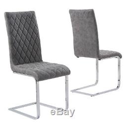 Grey Dining Chairs 2/4/6 Distressed Faux Leather Chrome Legs Kitchen Dining Room