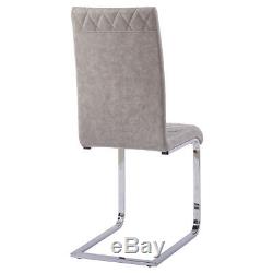 Grey Dining Chairs 2/4/6 Distressed Faux Leather Chrome Legs Kitchen Dining Room