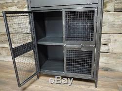Grey Metal Industrial Cabinet 1 Drawer 2 Door Compartments Retro Storage Unit
