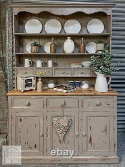 Grey Solid Pine Vintage Country Farmhouse Style Kitchen Dresser