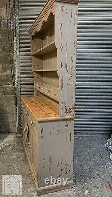 Grey Solid Pine Vintage Country Farmhouse Style Kitchen Dresser