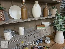 Grey Solid Pine Vintage Country Farmhouse Style Kitchen Dresser