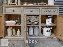 Grey Solid Pine Vintage Country Farmhouse Style Kitchen Dresser