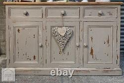 Grey Solid Pine Vintage Country Farmhouse Style Kitchen Dresser