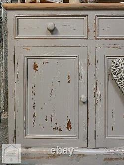 Grey Solid Pine Vintage Country Farmhouse Style Kitchen Dresser