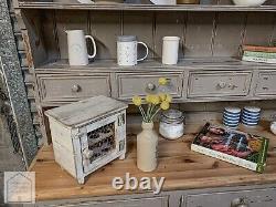 Grey Solid Pine Vintage Country Farmhouse Style Kitchen Dresser