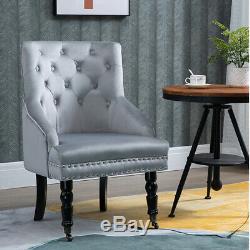 Grey Tufted Velvet Studded Dining Chair Accent Side Armchair Sofa Seat Bedroom
