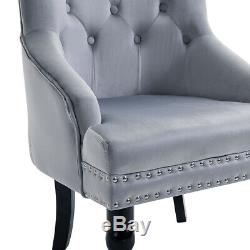 Grey Tufted Velvet Studded Dining Chair Accent Side Armchair Sofa Seat Bedroom