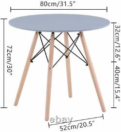 Grey Wood Legs Round Dining Table and 4 Chairs Set Metal Frame Kitchen Desk Seat