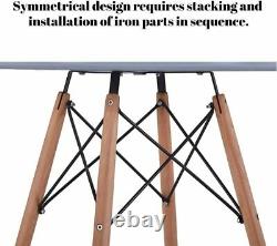 Grey Wood Legs Round Dining Table and 4 Chairs Set Metal Frame Kitchen Desk Seat