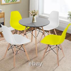 Grey Wood Legs Round Dining Table and 4 Chairs Set Metal Frame Kitchen Desk Seat