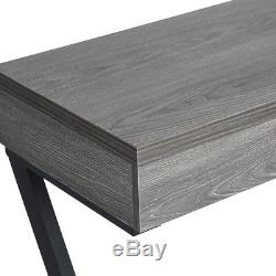 Grey Wooden Console Desk Computer Laptop Table WorkStation with Drawer Metal Legs