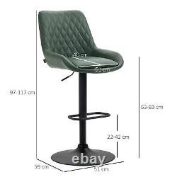 HOMCOM Bar Stools Set of 2, Adjustable Bar Chairs 360° Swivel for Kitchen Green