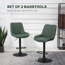 HOMCOM Bar Stools Set of 2, Adjustable Bar Chairs 360° Swivel for Kitchen Green