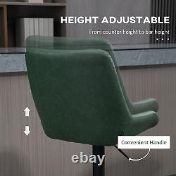 HOMCOM Bar Stools Set of 2, Adjustable Bar Chairs 360° Swivel for Kitchen Green