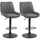 Homcom Bar Stools Set Of 2, Adjustable Bar Chairs 360° Swivel For Kitchen Grey