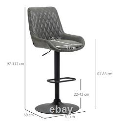 HOMCOM Bar Stools Set of 2, Adjustable Bar Chairs 360° Swivel for Kitchen Grey
