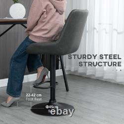 HOMCOM Bar Stools Set of 2, Adjustable Bar Chairs 360° Swivel for Kitchen Grey