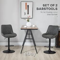 HOMCOM Bar Stools Set of 2, Adjustable Bar Chairs 360° Swivel for Kitchen Grey