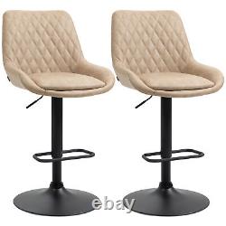 HOMCOM Bar Stools Set of 2, Adjustable Bar Chairs 360° Swivel for Kitchen Khaki