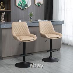 HOMCOM Bar Stools Set of 2, Adjustable Bar Chairs 360° Swivel for Kitchen Khaki