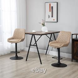 HOMCOM Bar Stools Set of 2, Adjustable Bar Chairs 360° Swivel for Kitchen Khaki
