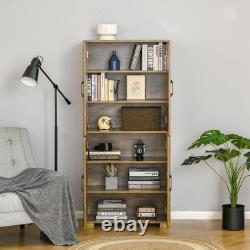 HOMCOM Farmhouse 4-Door Cabinet with Storage Shelves for Bedroom Rustic Wood