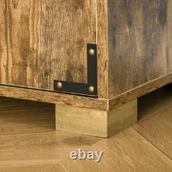 HOMCOM Farmhouse 4-Door Cabinet with Storage Shelves for Bedroom Rustic Wood