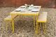 Hairpin Leg Table & Benches In Yellow, Reclaimed Wooden Top, Retro/vintage