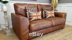 Halo Vintage Tan Two Seater Weathered Leather Sofa Courier Available