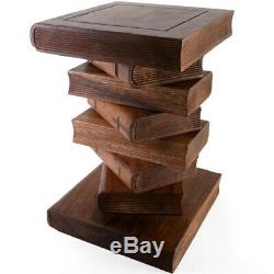 Hand Carved Acacia Wood Honey Stacked Book Table Side Wooden Stool Lamp Stand