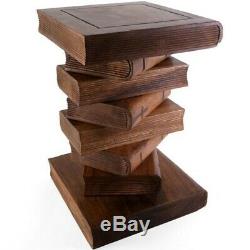 Hand Carved Acacia Wood Honey Stacked Book Table Side Wooden Stool Lamp Stand