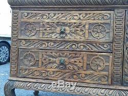 Hand Carved Vintage Wooden Cabinet Dresser Drawer Made In Sussex