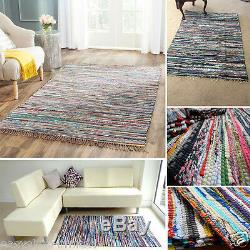 Hand Loomed Vintage Rag Rug Chindi Multi Color Décor Reversible Carpet 120x170cm