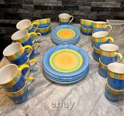 Hand Painted Retro 80/90s Vintage Table Set Plates & Cups Colorful Kitchen Wear