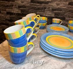 Hand Painted Retro 80/90s Vintage Table Set Plates & Cups Colorful Kitchen Wear