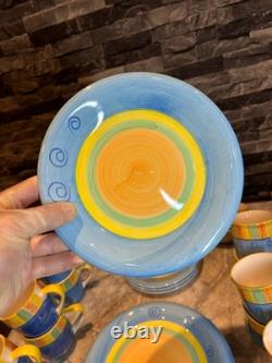 Hand Painted Retro 80/90s Vintage Table Set Plates & Cups Colorful Kitchen Wear