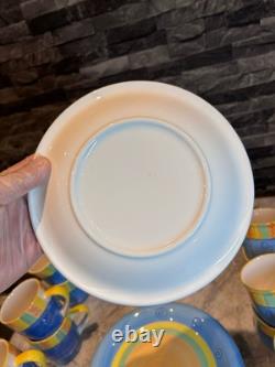 Hand Painted Retro 80/90s Vintage Table Set Plates & Cups Colorful Kitchen Wear