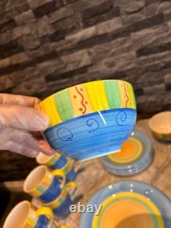 Hand Painted Retro 80/90s Vintage Table Set Plates & Cups Colorful Kitchen Wear