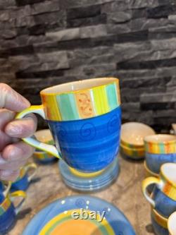 Hand Painted Retro 80/90s Vintage Table Set Plates & Cups Colorful Kitchen Wear