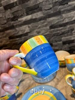 Hand Painted Retro 80/90s Vintage Table Set Plates & Cups Colorful Kitchen Wear