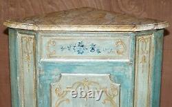 Hand Painted Vintage Corner Pot Cupboard In The French Taste With Marbled Top