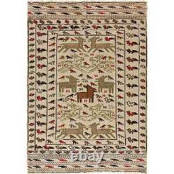 Hand knotted flat weave sumak killim 4.1x5.9 foot