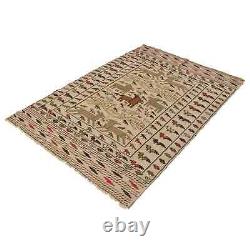 Hand knotted flat weave sumak killim 4.1x5.9 foot