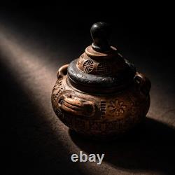 Hand made vintage, 20cm earthenware terracottastudiopottery lidded vase, Urn, Jar