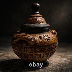 Hand made vintage, 20cm earthenware terracottastudiopottery lidded vase, Urn, Jar