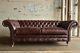 Handmade 3 Seater Vintage Antique Brown Leather Chesterfield Sofa Couch Chair